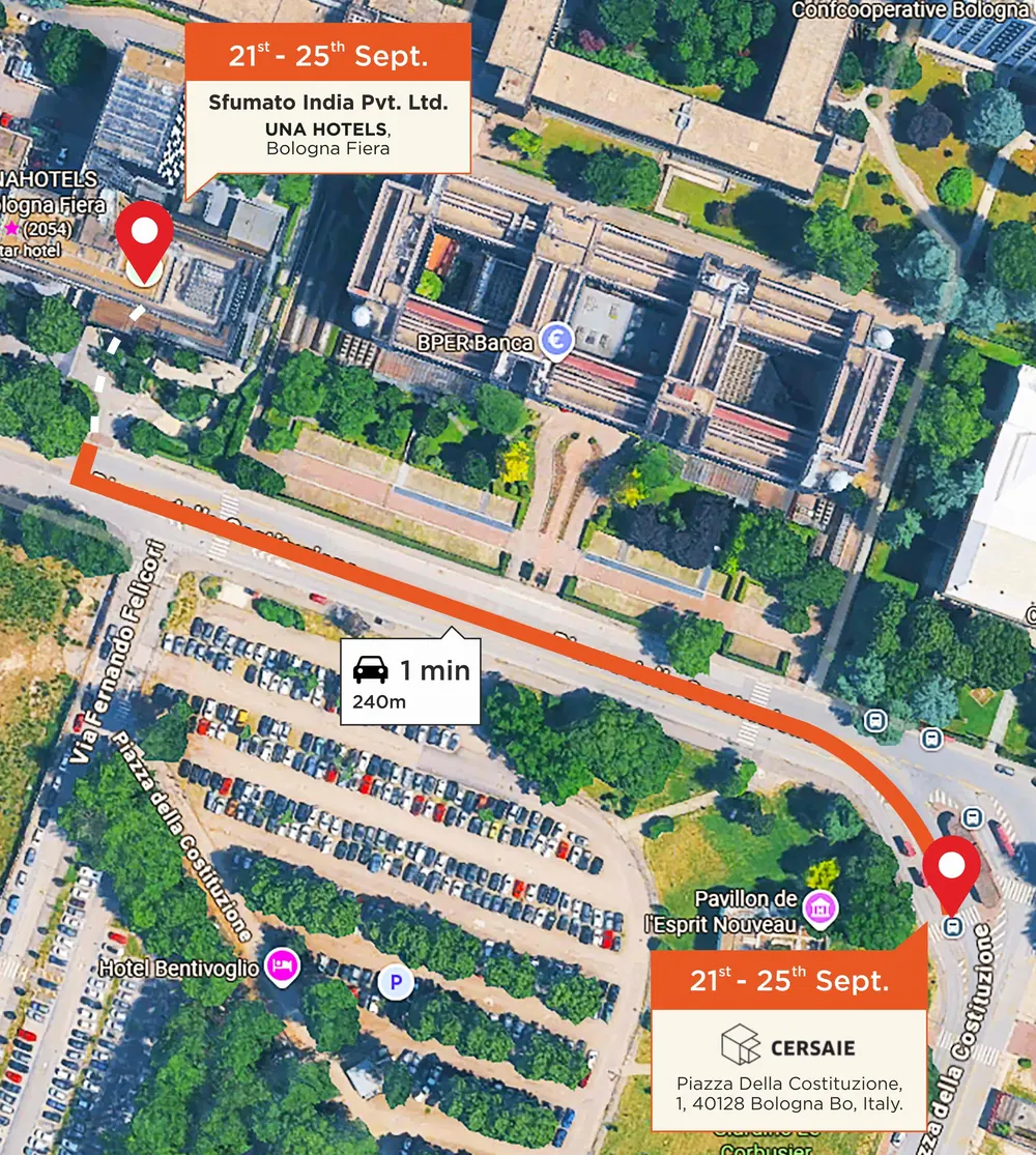 Indicative location map showing BolognaFiere and UNA Hotels Bologna Fiera nearby